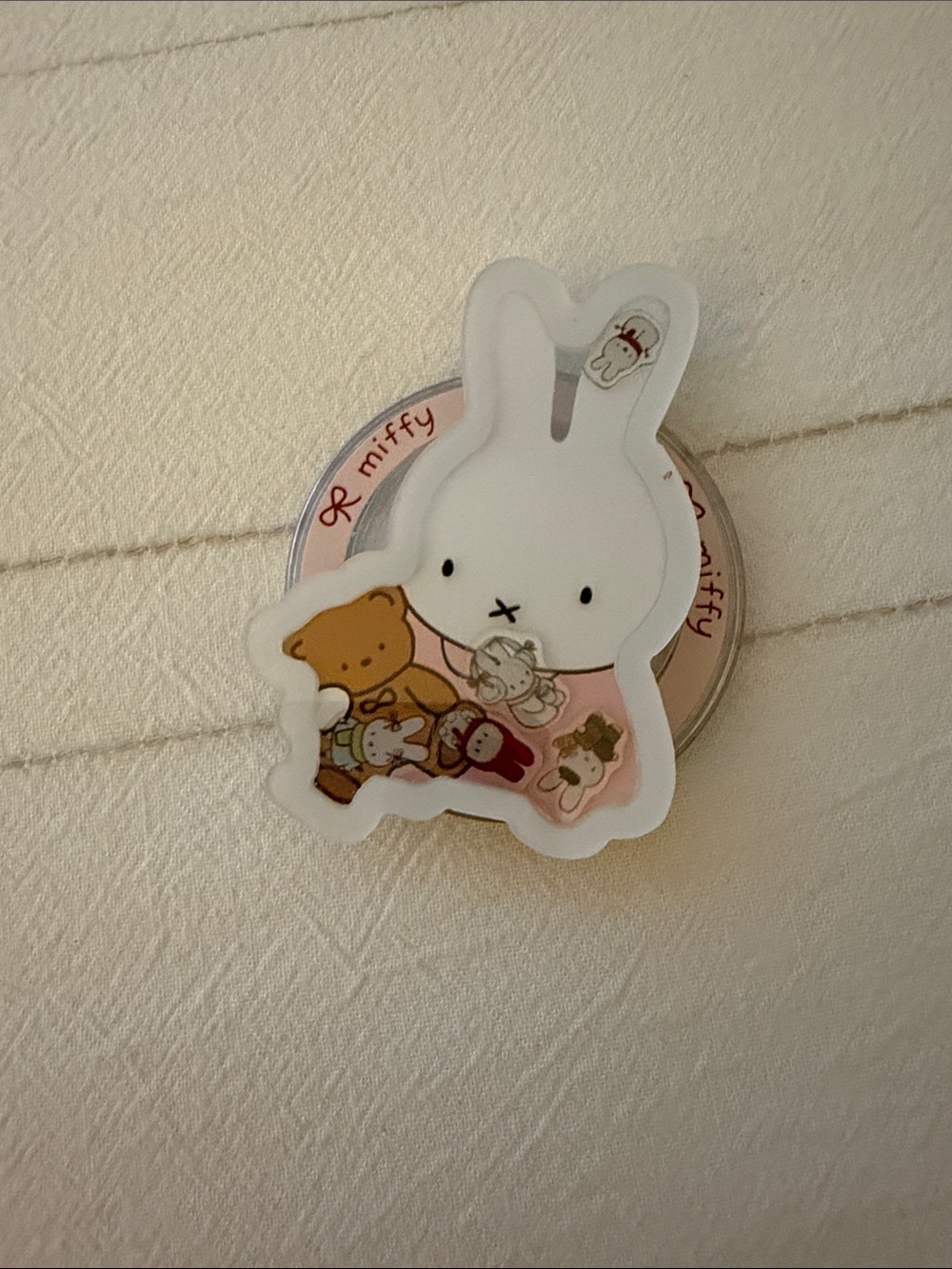 miffy White & Pink Bunny Phone Grip with Bear Illustration